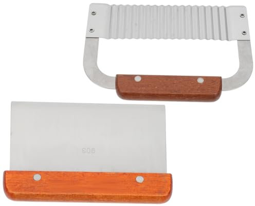 MAGICLULU Affettapatate Smerlato in Acciaio Con Raschietto Da Cucina Manico in Legno Tagliapatate Per Frutta e Ortaggi Utensile Da Cucina Pratico e Comodo Usare