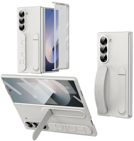 XIMAND Custodia protettiva per Samsung Galaxy Z Fold 6 con supporto da polso, schermo integrato e protezione per lenti, antiurto, protezione completa contro le cadute (bianco)
