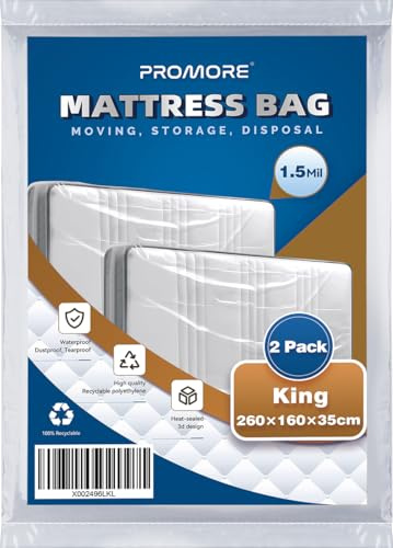 PROMORE Matratzenhülle 160 x 200 cm für Umzug und Lagerung 2Pack Schutzhülle für Matratzen Matratzentasche Aufbewahrung Kunststoff Matratzenbeutel, Reißfeste Wiederverwendbare Matratzentasche
