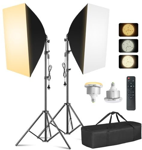 2X85W Photography lighting LED Dimmable Softbox Lighting Kit 2700-6400K 3 Colour (White, Warm, Cool) soft box lighting kit Studio Light Stand Soft boxes With Control Carry Bag for Portraits Shooting