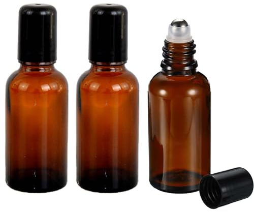MXHBSTP 3Pcs Roller Ball Bottles for Essential Oils, 30ml Empty Rollerball Bottle Roll on Bottles with Roller Balls Refillable Sample Containers, For Essential Oils,Perfumes,Cosmetics