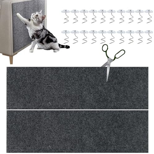 AYSYR 2 Stück Kratzmatte Selbstklebend mit 20 Sofaschnallen, Kratzmatte Katze 30×100cm, Kratzschutz für Sofa und Möbel