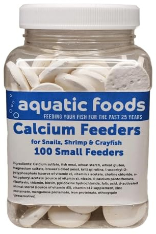 Aquatic Foods Inc. Calcium Enriched Sinking Food Disks and Holiday Feeding Food for Shrimp, Snails, Crabs, Crayfish, Hermit Crabs, Plecos, Catfish, All Tropical Fish. 100 Small Discs Jar