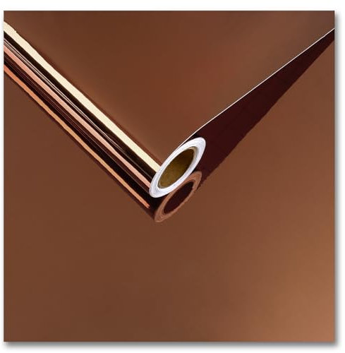 CRE8TIVE Papier Peint Miroir Adhésif Brun Vinyle Adhesif Effet Chrome Brillant Impermeable Rouleau Adhesif pour Meuble Papier Peint Salle de Bain Cuisine Miroir Autocollant Artisanat 30cm x 200cm