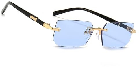 MEGAVOW Rahmenlose Rechteck Sonnenbrille, Brillenband, Vintage Retro Brillen für Damen Herren, Diamantschliff Gläsern, Gafas de sol mit Getönten, Klassische, Quadratische