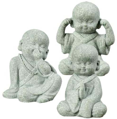 Happyyami 3stücke Kleine Buddha Statue Zen Mönch Figuren Für Tischdekoration Fischglas-Dekoration Asian Style Wohnaccessoire Für Zen Garten Und Kreative Raumgestaltung
