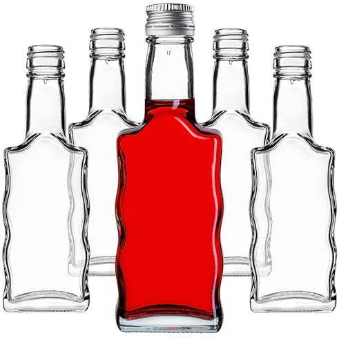 KADAX Set med 50 glasflaskor 200 ml med skruvlock i silver – tomma flaskor för att fylla likör, snaps, olja och vinäger, förvaring av livsmedel