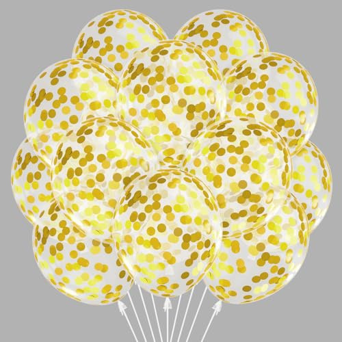 Luftballons Gold Konfetti, 30 Stück Goldene Konfetti Luftballon Set, Pailletten Helium Ballon für Geburtstag Baby Shower Goldene Hochzeit Neujahr Karneval Verlobung Valentinstag Jubiläum Feiern