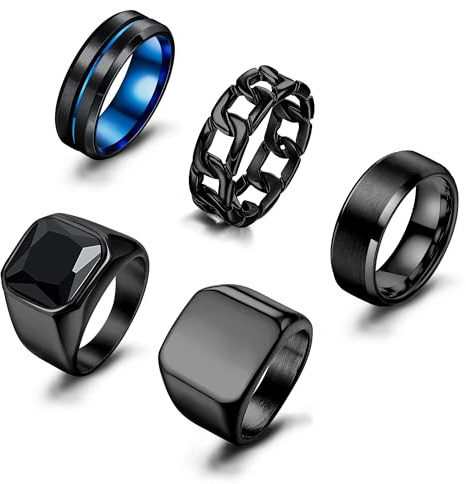 KRFY 5Pcs Anelli Uomo Acciaio Inossidabile Nero Opaco Finitura Lucido Gotico Banda Anelli Fidanzamento Vintage Uomo Matrimonio Promessa Eternità Anello 10