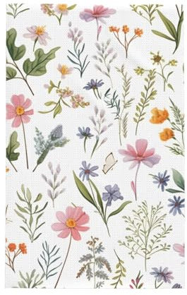 Kaifanee Waffle Weave Kitchen Towels, Floral Green Leaf Watercolor Botanical Ultra Absorbent & Quick-Dry Dish Cloths Tea Towels for Dishes, Hands & Cleaning