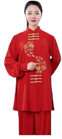SHBHWS Tenue de Kung Fu Unisexe brodée de Dragon, Uniforme d'arts Martiaux avec Motif Tai Chi, Ensemble de vêtements d'entraînement à Manches Longues(Color:5,S)