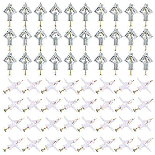 200 Stück Gipskartondübel Set(100 Dübel, 100 Schrauben), Hohlraumdübel Rigipsdübel für Gipskarton Gipsfaserplatten Beton Befestigung, Expansionsanker Trockenbau Dübel