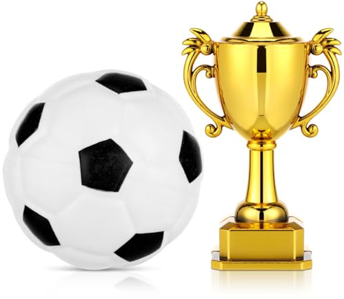 BESPORTBLE Mini House Soccer Trophy with Mini Soccer Ball Plastic Football Model Trophy Set for Dollhouse Accessories Cake Decorations Miniature Decor Bedroom and Kitchen Display