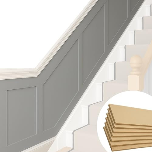 Kit di pannelli da parete per scale, 12 doghe in MDF (6 x 100 cm + 6 x 50 cm), pannelli 3D verniciabili per scale e corridoi, HDF resistente all'umidità, per interni fai da te, strisce stile shaker