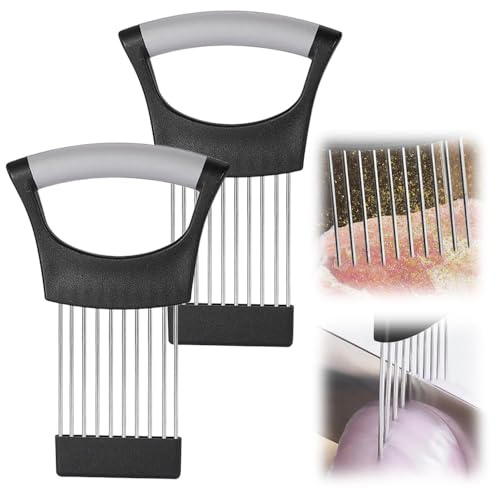 2025 New Onion Slicer, Onion Holder for Slicing, Cutter for Slicing of Meat, Onion, Potato, Tomato Kitchen Gadgets (2, Black and Gray)