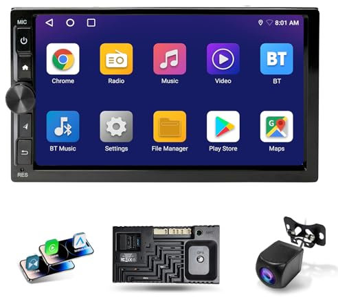 Android Autoradios, 7 Zoll, 2 DIN, Autor Radio mit Bluetooth, Android Auto und Wireless Carplay, Touchscreen, Backup-Kamera, FM/AM-Radio, RDS, GPS-Navigation