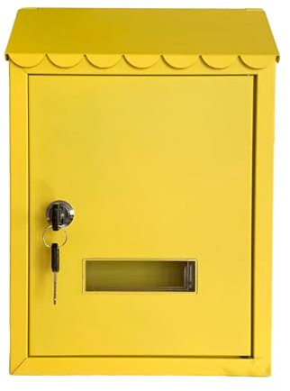 Grande boîte aux lettres murale verrouillable avec clé en métal - Boîte aux lettres résidentielle sécurisée pour une utilisation en extérieur - Idéale pour porche, cour, jardin (jaune)