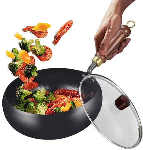 Cocina - Sartén De Hierro Para El Hogar Resistente Al Calor Antiadherente No Recubierto | Sartén Sostenible Con Tapa Para La Cocina Uso De Restaurantes, Cocinar Inducción Compati