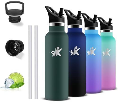 Gourde Isotherme, Bouteille Isotherme 500ml, Anti Fuite, Bouteille Inox, Double Isolation, Gourde Paille, 24h Froid & 12h Chaud, Gourde Acier Inoxydable, Bouteille pour École, Voyage, Bureau, Camping