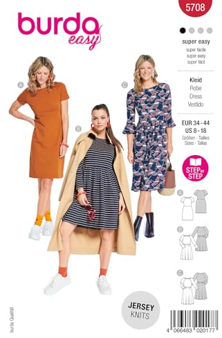 burda easy Schnittmuster Damen Jerseykleider #5708 Gr. 34-44