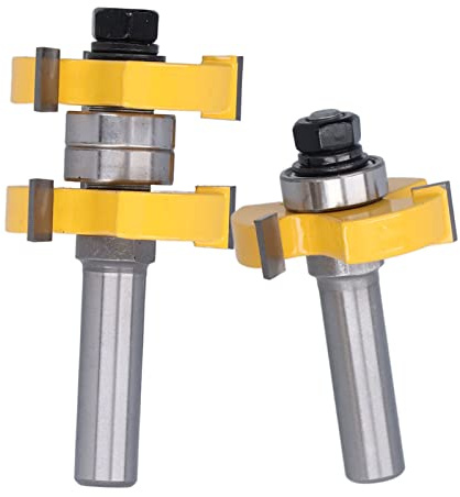 Xiuganpo Jeu de Fraises à Rainure et Languette, 2 Pièces, Tige de 2 Pouces, 3 Dents, 2 Roulements, Fraise à Bois, Outil de Bricolage pour Cadre de Porte D'armoire, Rabot, Panneau de