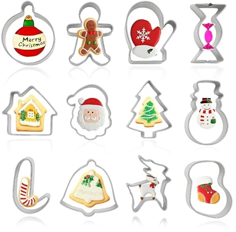 Formine Biscotti, Stampi Biscotti, Tagliabiscotti di Biscotti Bakeware Fondente Paletta Tagliapasta Set, Acciaio Inossidabile Formine Biscotti (Natale, Edizione Standard 12 Pezzi)