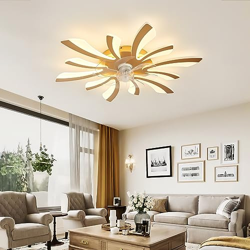 78cm Gold Ceiling Fan with Dimmable Lights, Silent DC Motor, Reversible Blades, Timer Feature - Modern Ceiling Fan for Bedroom & Living Room Lighting