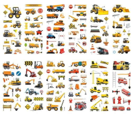 AEKZOX 3D Puffy Sticker Kinder 12 Blätter Bagger Aufkleber Set mit Auto Fahrzeuge Traktor für Jungen und Mädchen Kleinkind Mitgebsel zum Kindergeburtstag
