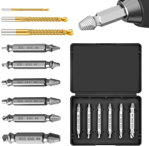 Gipnva 9Pcs Damaged Screw Extractor Set, General bit Set Double Ended, Broken Bolt Extractor for Stripped, Rusted, and Stubborn Screws