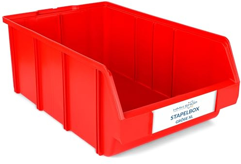 HMH 5x Stapelboxen Größe XL Werkstatt Garage Keller Sichtlagerboxen 489x304x185mm Lagerboxen ROT Sichtlagerkästen Kleinteile Aufbewahrung