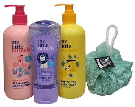 My Líttle Míracle Baby Care Trio Set – Lotion 500ml, Oil Gel 200ml & Top to Toe Wash 500ml With Free Beauty Body Puff(Any Colour)