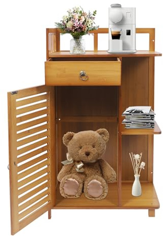 NoneDanGee Badezimmerschrank Bambus Küchenschrank Badschrank 50 * 30 * 88 cm, Freistehend Aufbewahrungsschrank Multifunktional Schrank für Badezimmer, Küche, Flur