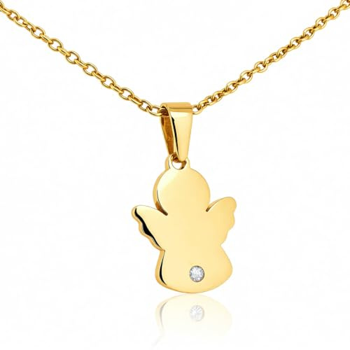 DEIMODRA Collana Angelo Custode per Donna Acciaio Colore Oro | Ciondolo Angioletto con Strass Elegante | Idea Regalo San Valentino, Festa della Donna, Mamma, Compleanno