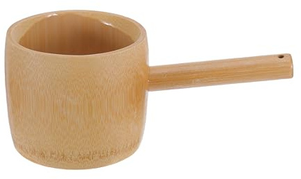 STOBAZA Cucharón de Cocina de Madera de Bambú 350 Ml con Mango Largo, Cucharón de Agua para Baño y Jardín, Pala de Agua Multiuso para Lavar Ropa y Servir Alimentos, Diseño Rústico Natural