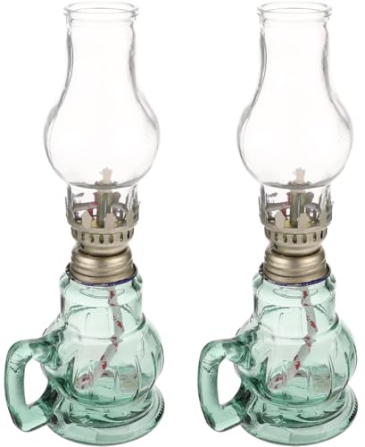 HOMSFOU 2 Stück Retro Glas Petroleumlampe mit Verstellbarem Docht und Windschutz Dekorative Antike Öllampe für Tischbeleuchtung und Wohnraumdekoration