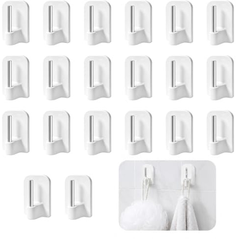 Amlif 20PCS Self-Adhesive Hooks, Net Curtain Hooks, Window Hooks - White