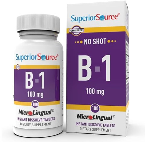 Superior Source B-1 100 mg - Vitamin B Supplement Supports Healthy Energy & Growth - Nervous & Digestive System Support Formula with Thiamin - 100 Sublingual Dissolving Tablets