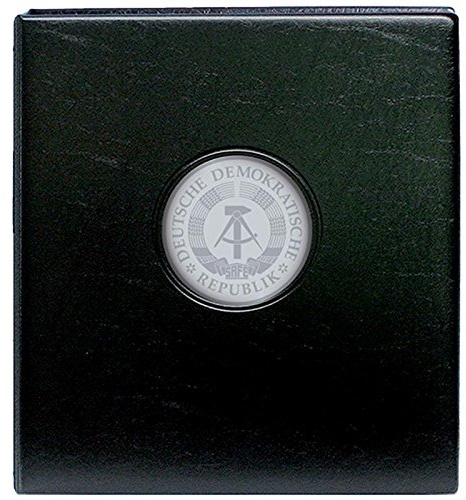 SAFE Premium Münzalbum für alle 10-Mark-Münzen der DDR | Schwarzer 4-Ringbinder mit vier Münzhüllen, vier Farbvordrucken und glänzenden Metallplaketten