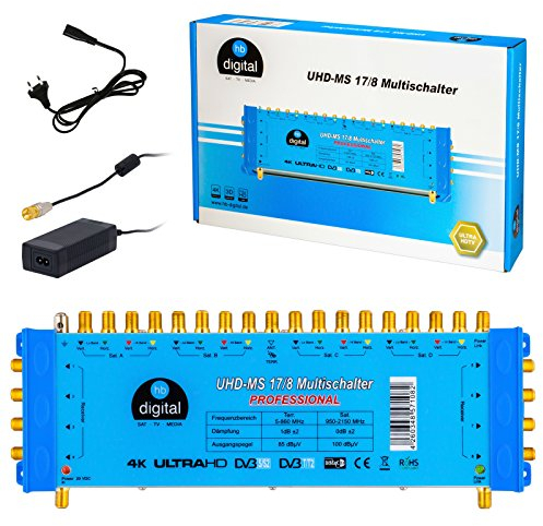 HB-DIGITAL Multiswitch pmse 17/8 4X SAT jusqu'à 8 x abonné / récepteur pour la TVHD 3D 4K UHD avec alimentation électrique