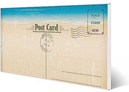 banjado Magnettafel weiß 78 x 37cm / Magnetwand Metall/Magnetpinnwand als Memoboard/Pinnwand Magnettafel Küche, Büro, Kinderzimmer inkl. 4 Magnete & Montageset - Motiv Postkarte