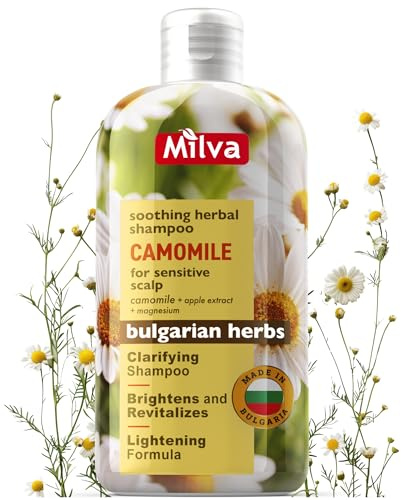 Milva Kamillen-Shampoo – 200 ml für empfindliche, trockene, juckende Kopfhaut, sanft beruhigendes Shampoo mit Magnesium & Apfelextrakt, für strahlender und heller wirkendes blondes Haar