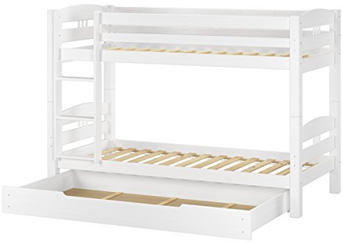 Erst-Holz®Etagenbett Kiefer waschweiß 90x200 mit Rollrost Bettkasten Kinderstockbett Hohes Bett 60.10-09WS1