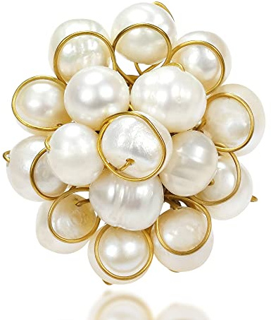 AeraVida Unique Round Front Cluster Cultured Freshwater Pearl Free Size Ring | Flower Shaped Vintage | Elegant Wedding Rings For Women | Large Ring Stone