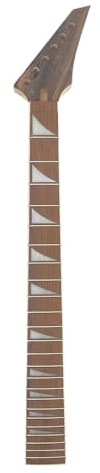 Yinfente Unfinished Maple Electric Guitar Neck 24 Fret 25.5inch Rosewood Fretboard Shark Fin Inlay Bolt on Black Head Veneer Guitar Neck Replacement