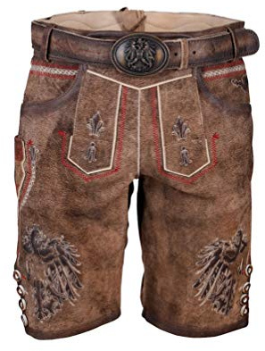 Krüger Herren Trachten Lederhose kurz, Modell: MEI Hoamat mit Gürtel, Knielang, Tracht, Volksfest