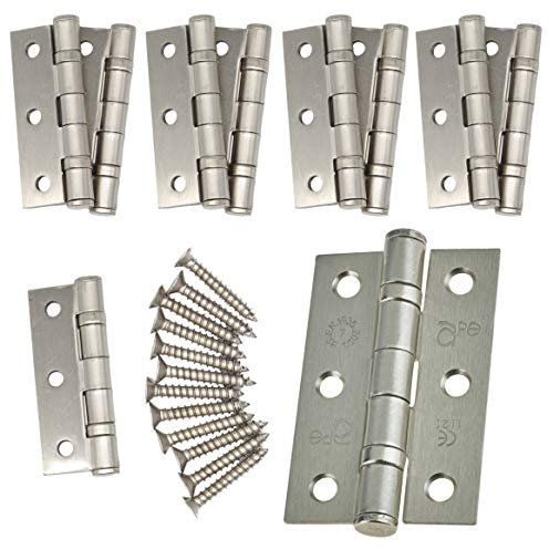 Door Hinges 3 76mm Ball Bearing 5 Pair Pack [10 Hinges & Screws] Satin Nickel Plated