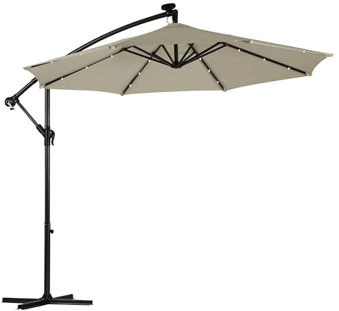 Garden Life Garden Cantilever Solar 24 LED Parasol & Cover Outdoor Umbrella 2.7m Fully Opened Crank Handle Cover Included (Cream)