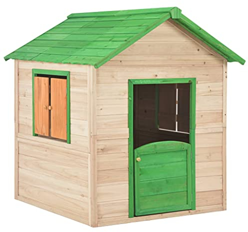 vidaXL Tannenholz Kinderspielhaus mit 2 Fenstern Spielhaus Kinderhaus Gartenhaus Holzhaus Holzspielhaus Kinder Spiel Haus Garten Grün 107x128x128 cm