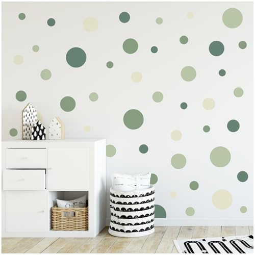 yabaduu 100 Klebepunkte Kreise Punkte Wandtattoo Kinderzimmer Schlafzimmer Babyzimmer Aufkleber Folie Deko Selbstklebend für Junge Mädchen Pastell (Y035-12 Waldgruen)