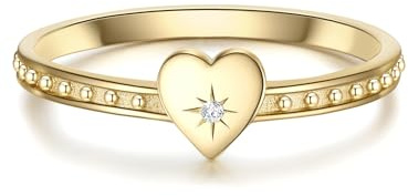 GLANZSTÜCKE MÜNCHEN Damen Ring 925/- Sterling Silber gelbgold | gelbvergoldet 18 Karat, Bandring, Zirkonia, weiß, Herz